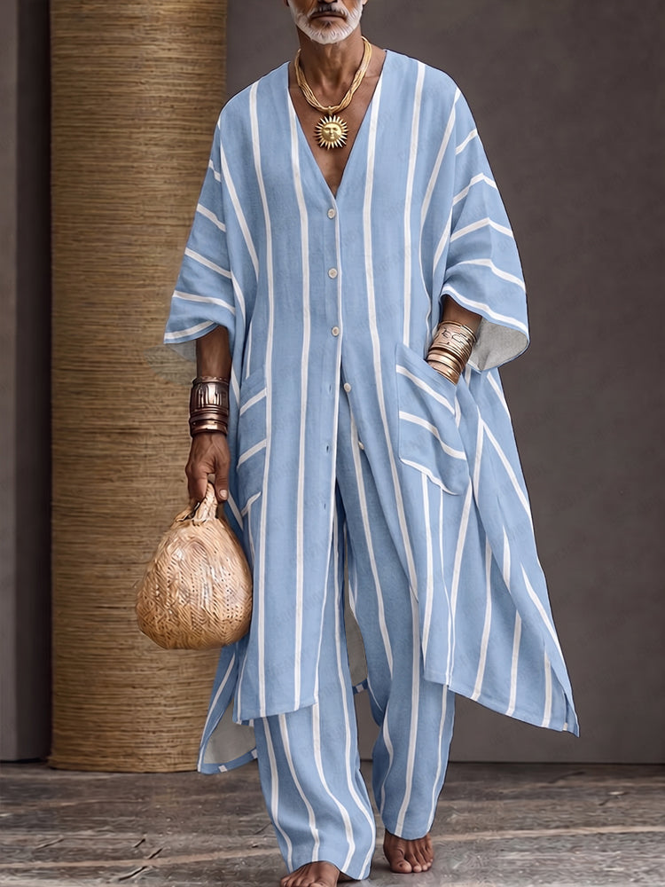 Summer Casual Vertical Striped Matching Set