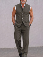Modern Solid Color Suit Vest and Pants Set