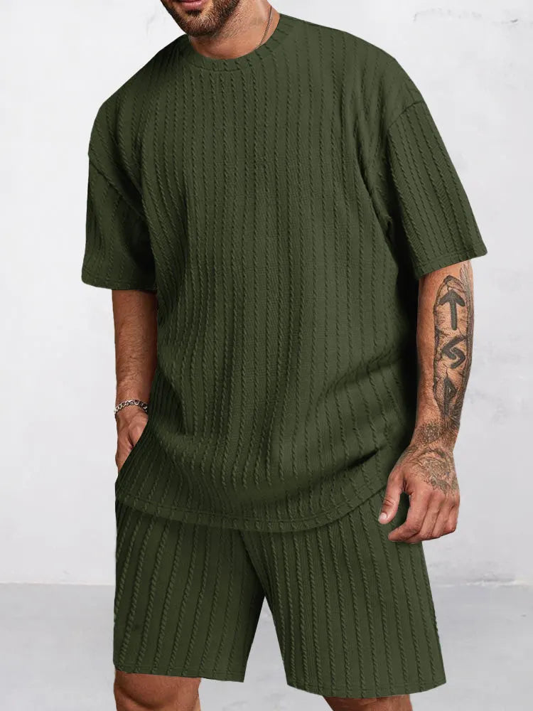 Casual Vertical Textured T-Shirt Set