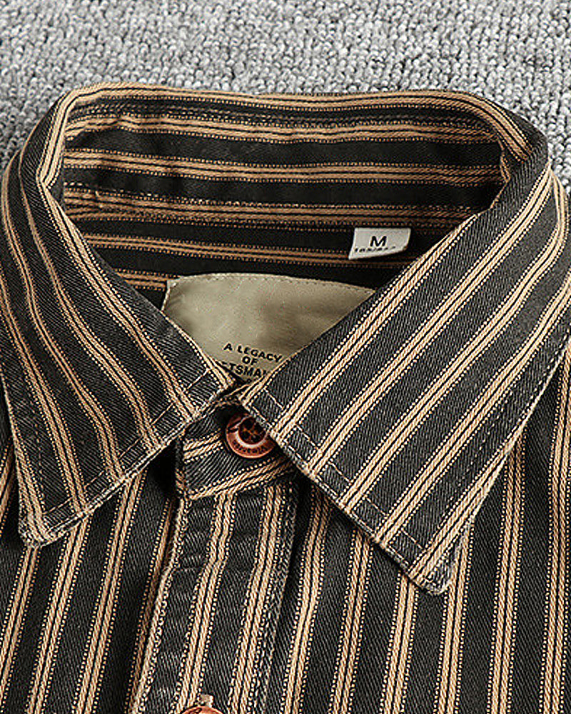 Retro Vertical Stripe Workwear Long-sleeve Shirt