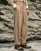 Vintage Brown Plaid Wide-leg Casual Pants