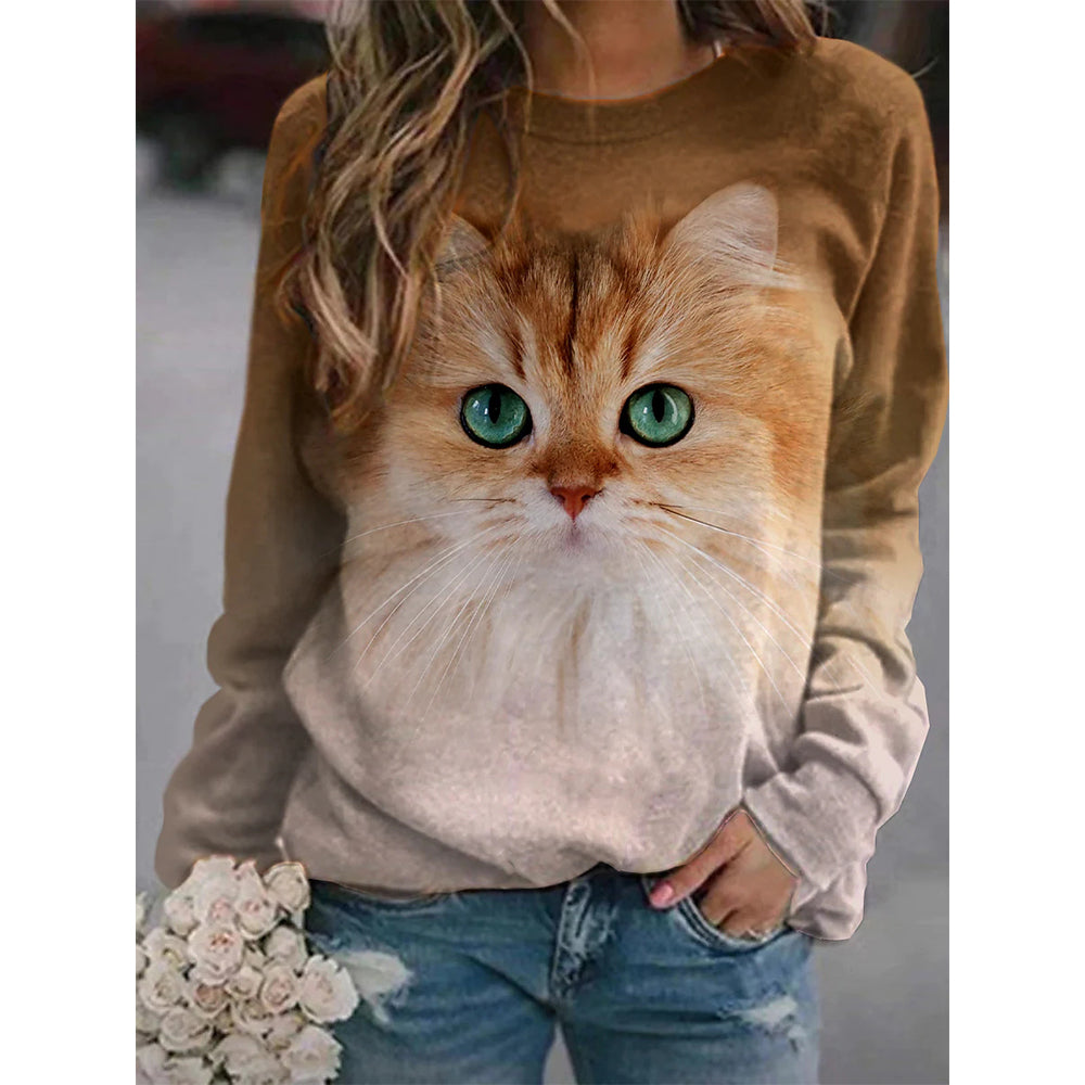 Puppy Print Women's Long Sleeve T-shirt Casual Cotton Street Clothing