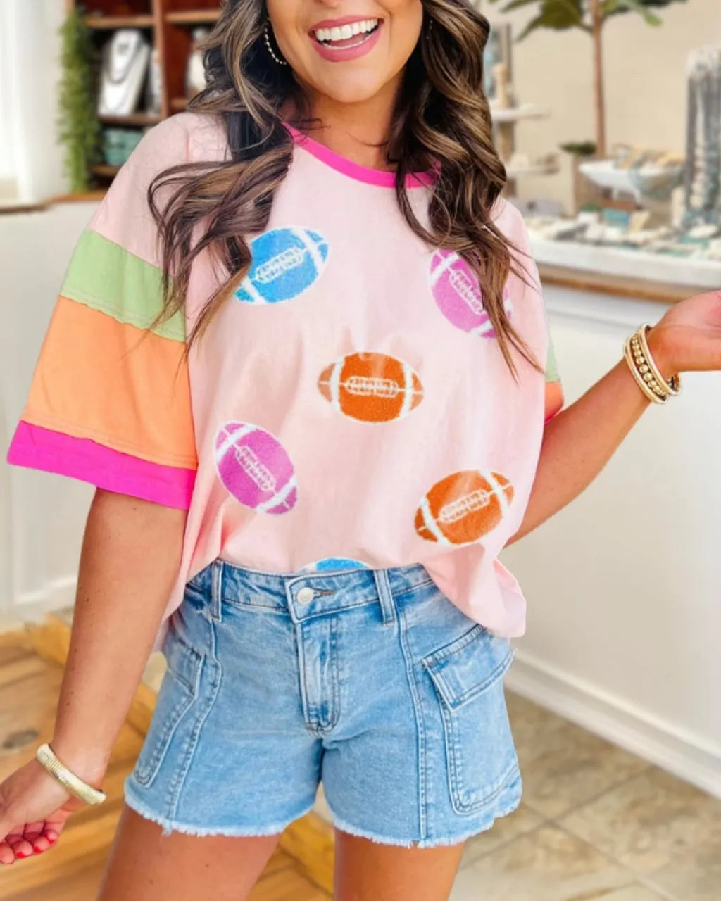 Colorful Football Embroidered T-shirt