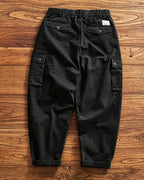 Vintage Washed Black Multi Flap Pocket Wide Leg Military Utilitarian Cargo Pants