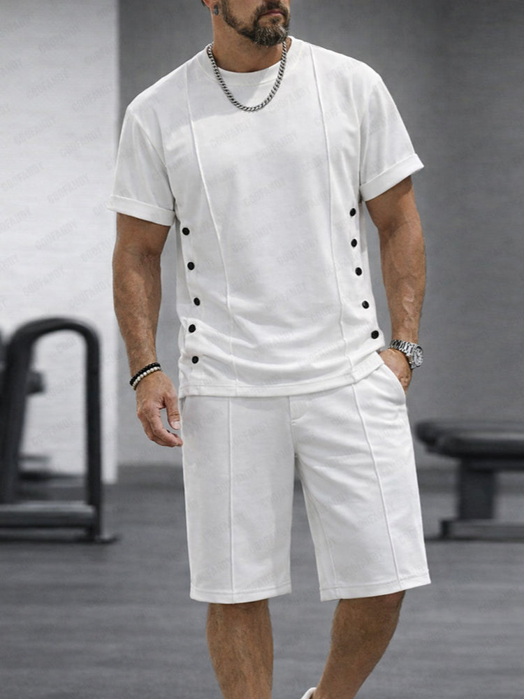 Athleisure Button Detail T-Shirt Shorts Set