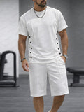 Athleisure Button Detail T-Shirt Shorts Set