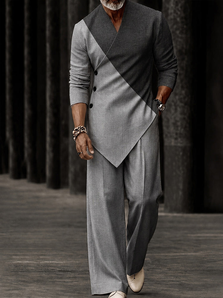 Stylish Colorblock Asymmetrical Hem Matching Set