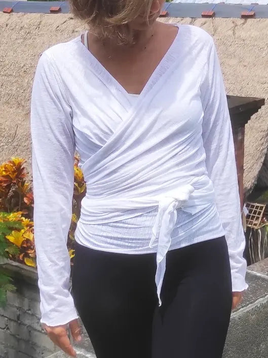 Cotton Slub Wrap Top, Ballet Inspired Tie around Top