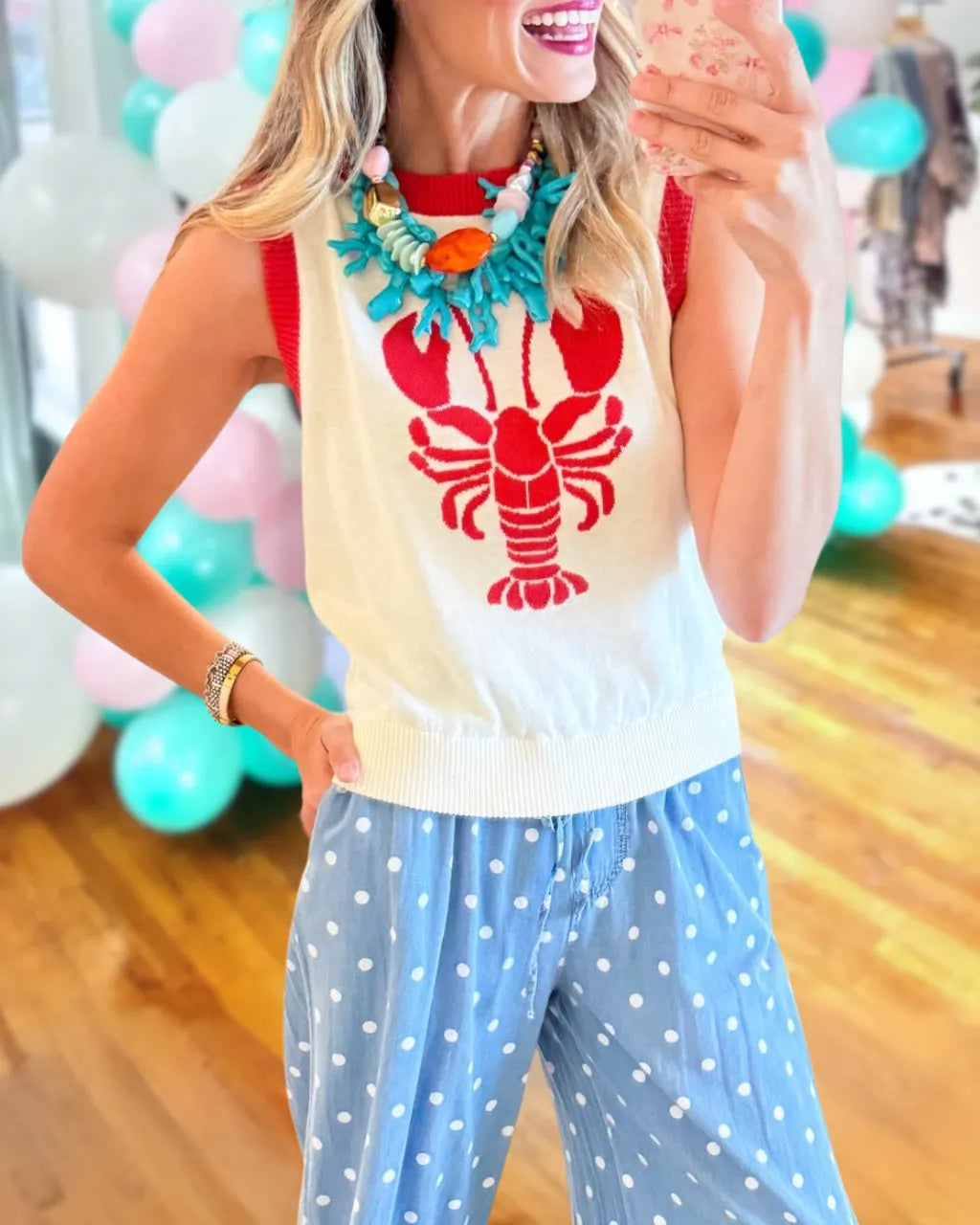 Lobster Embroidered Sleeveless Top