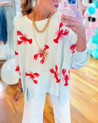 Ocean Glam Lobster Sequin Waffle Top