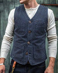 Vintage Pinstripe Denim Single-breasted Vest