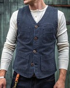 Vintage Pinstripe Denim Single-breasted Vest