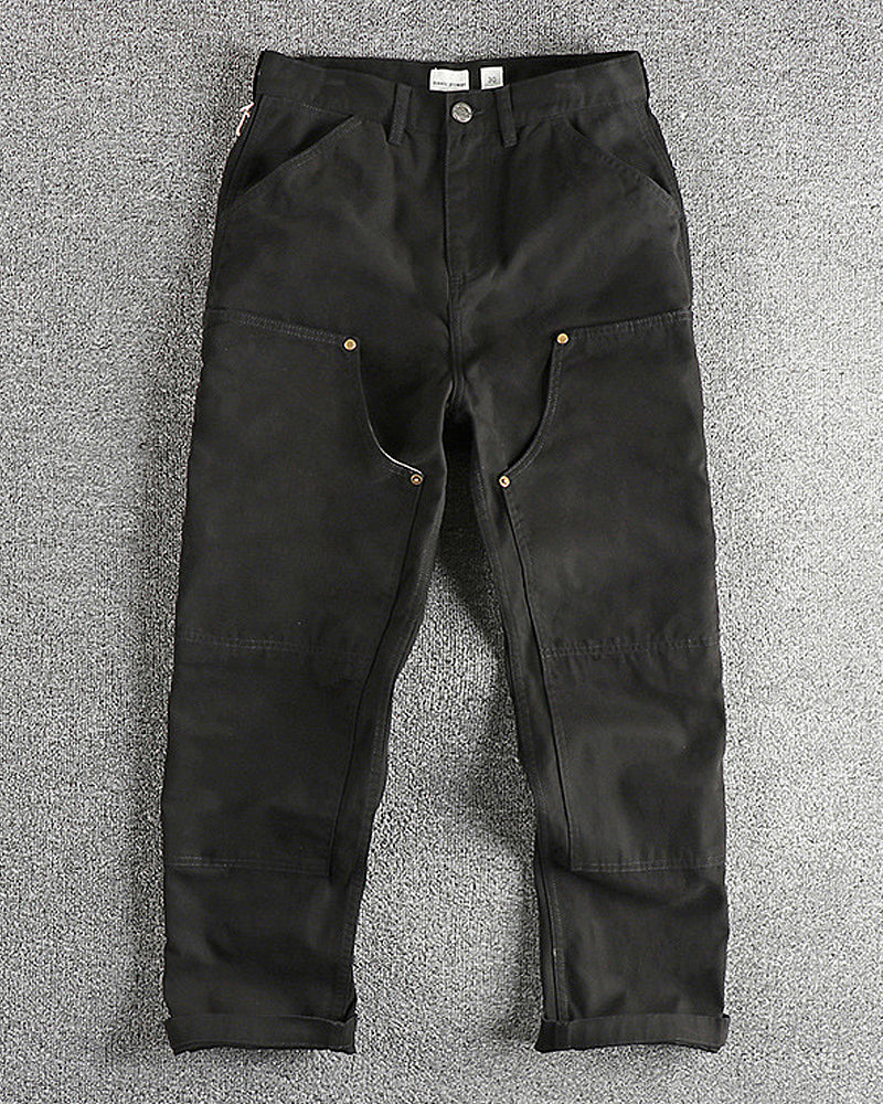 Vintage Olive Green Double Knee Carpenter Workwear Straight Leg Canvas Pants
