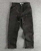 Vintage Olive Green Double Knee Carpenter Workwear Straight Leg Canvas Pants