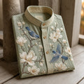Men's Retro Magnolia & Bluebird Oriental Style Print Casual Shirt