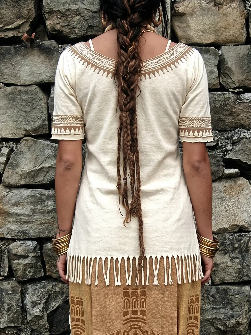 Fringed Midi Top with Bohemian Ethnic Print ¨C Longline Style