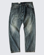 Vintage Faded Wash V©\Stitch Straight©\Leg Denim Pants