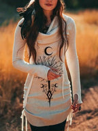 Moon Totem Cowl Neck Long Top