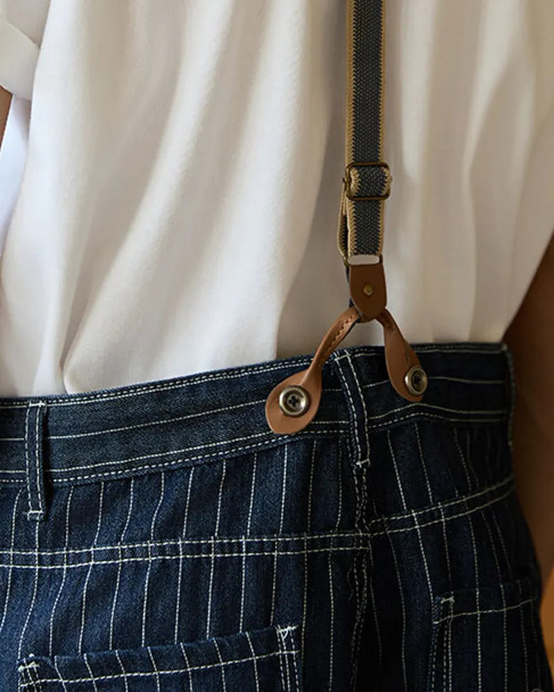 Vintage Indigo Striped Multi-pocket Cargo Pants