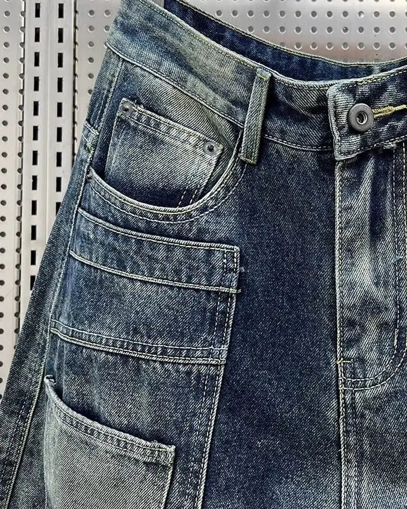 Vintage Washed Multi©\Patch©\Pocket Cargo Denim Pants