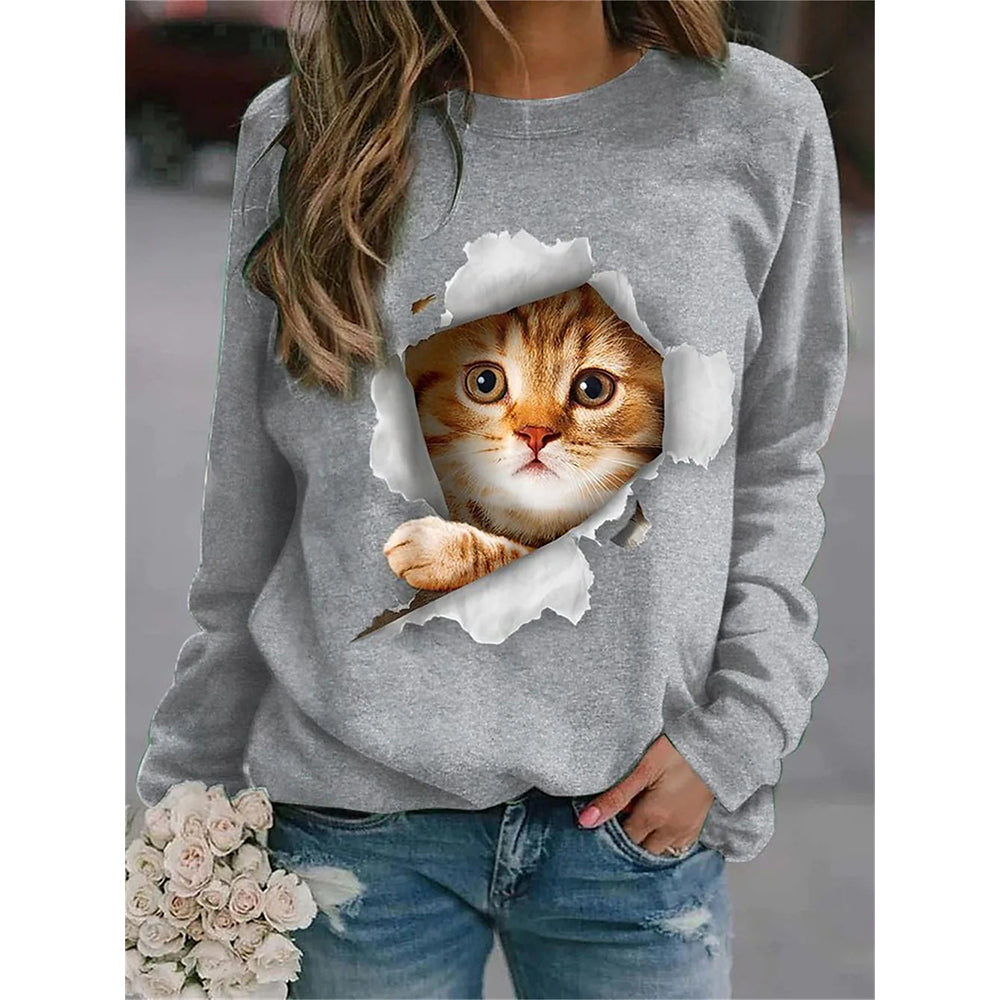 Puppy Print Women's Long Sleeve T-shirt Casual Cotton Street Clothing