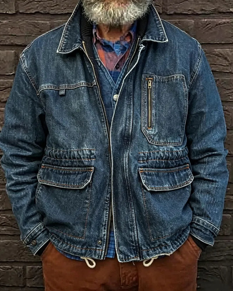 Vintage Washed Multi©\Pocket Field Utility Denim Jacket