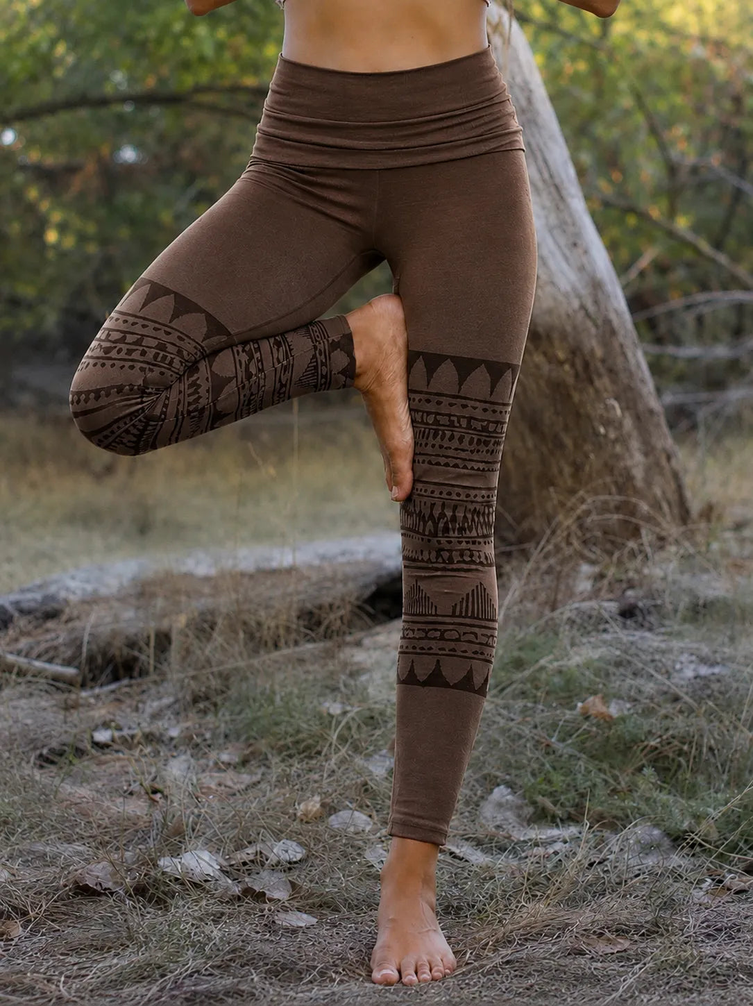Tribal Print High-Waist Fold-Over Yoga Leggings