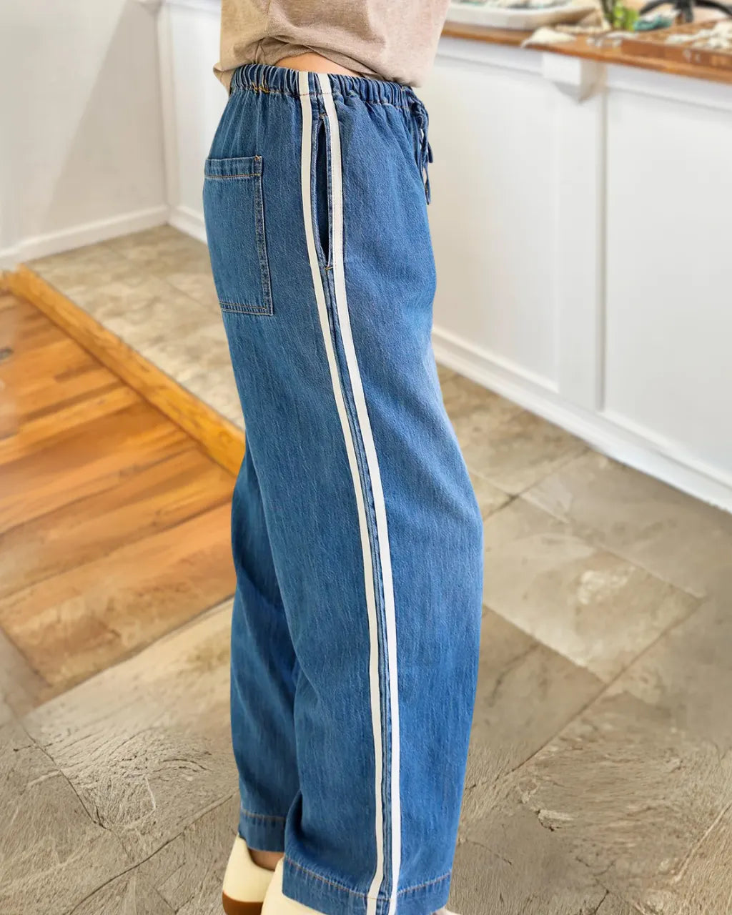Side Striped Casual Denim Pants