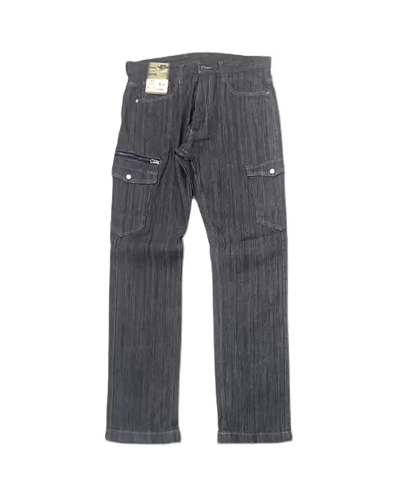 Vintage Striped Textured Denim Cargo Pants