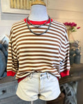 Contrasting Trim Striped Top