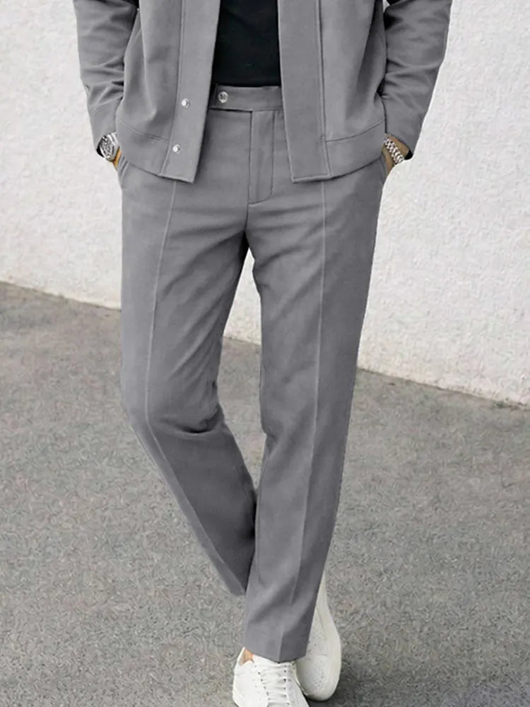 Faux Suede Collarless Jacket Pants Set