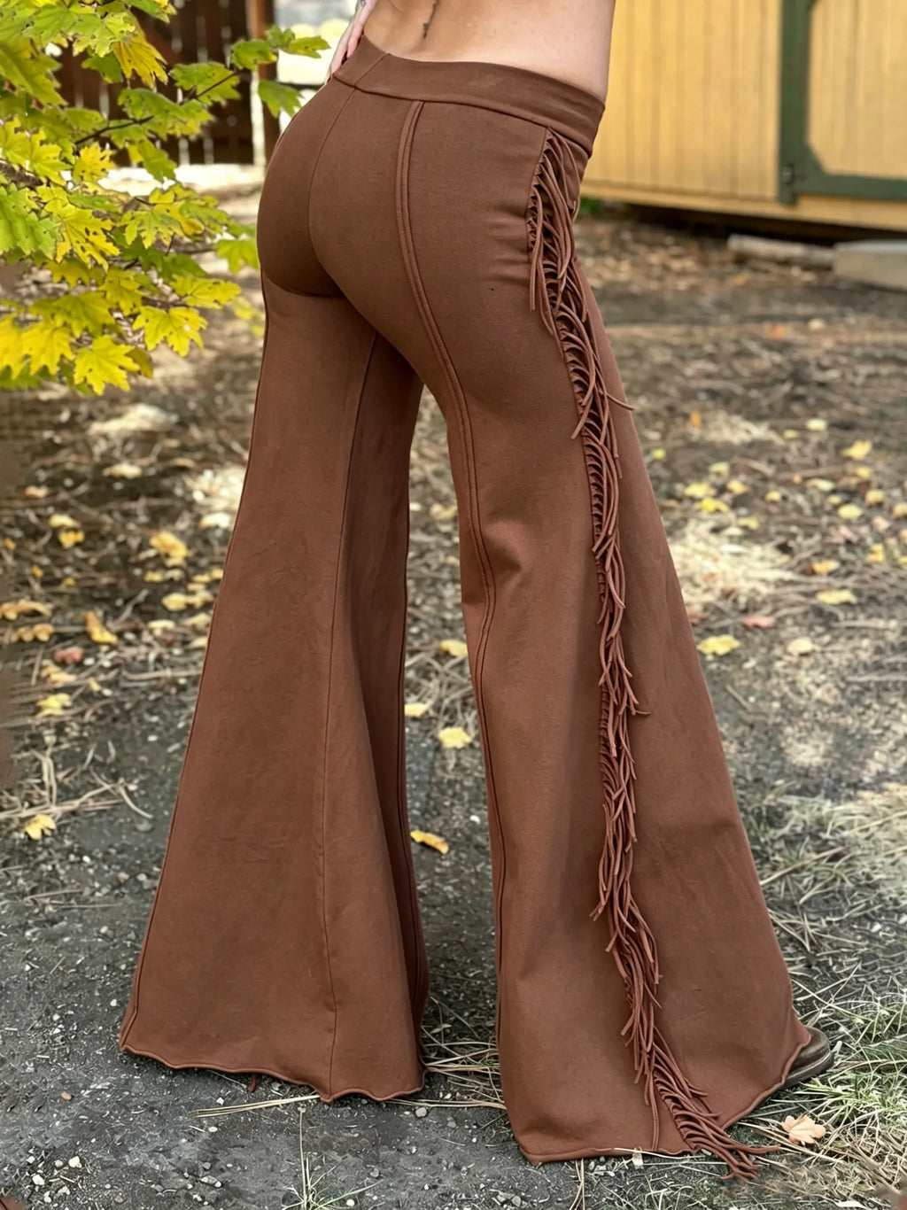 Side Tassel Micro-Flare Long Pants