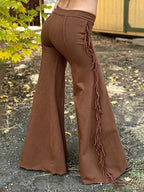 Side Tassel Micro-Flare Long Pants