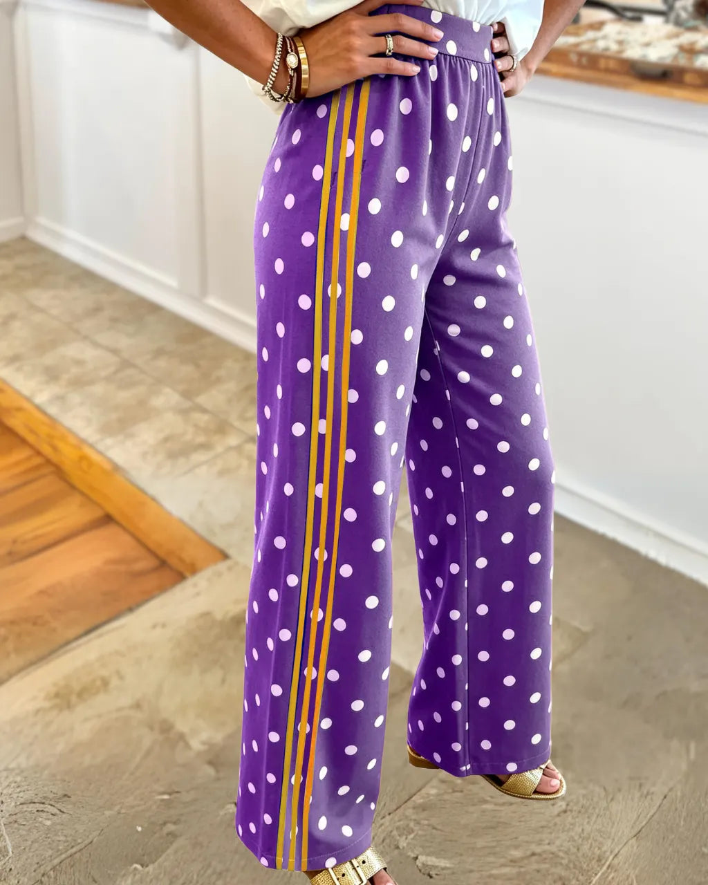 Polka Dot Striped Side Pants