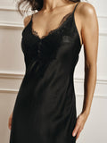 Women's Casual Silk Lace Trim Spaghetti Strap Long Dress