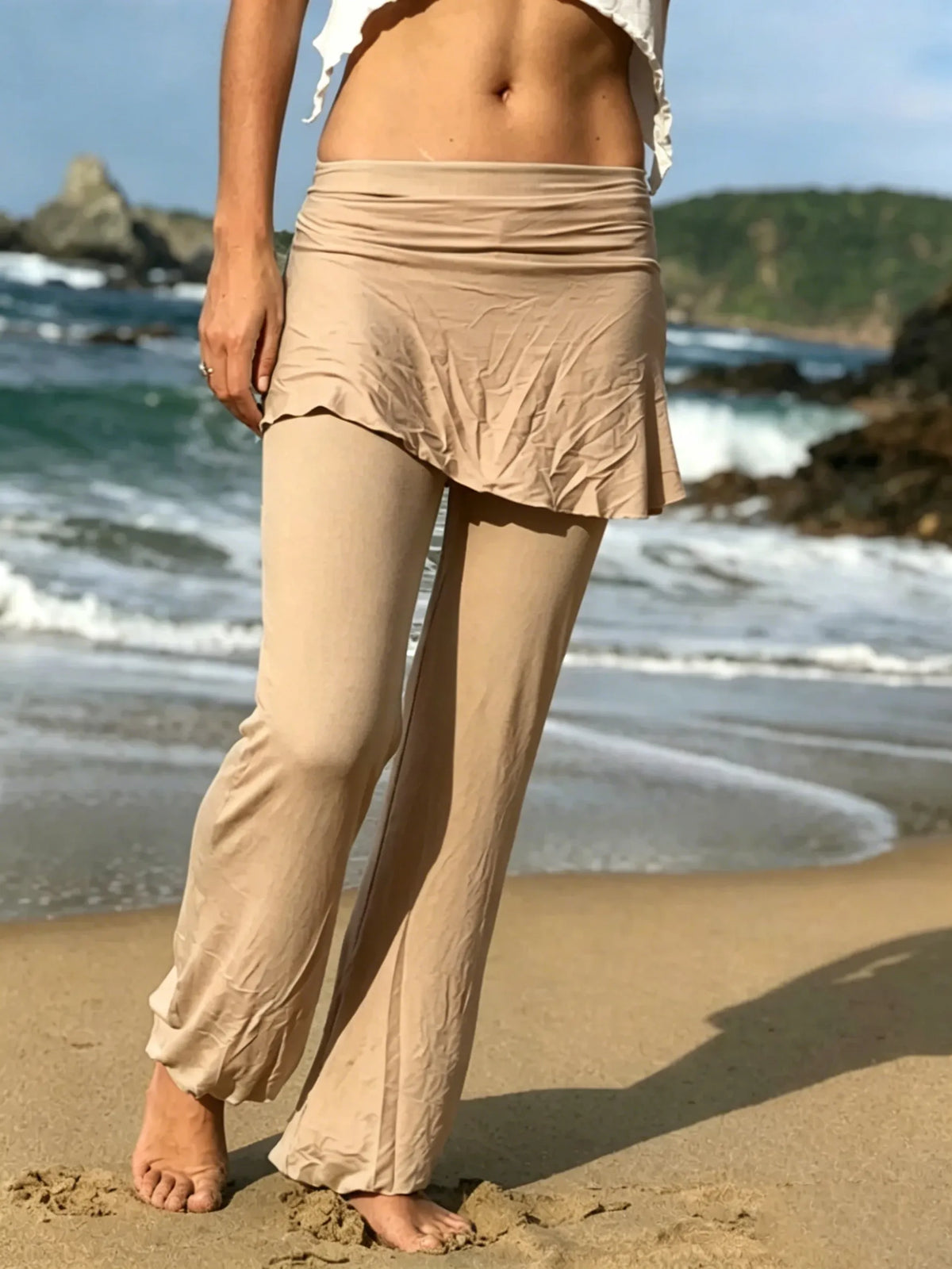 YOGA SKIRT PANTS, Brown Yoga Pants, Skirted Pants, Hoop Pants