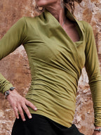 Yoga Wrap Top with Long Sleeves, Women's Blouse with Cowl, Alternative Clothing