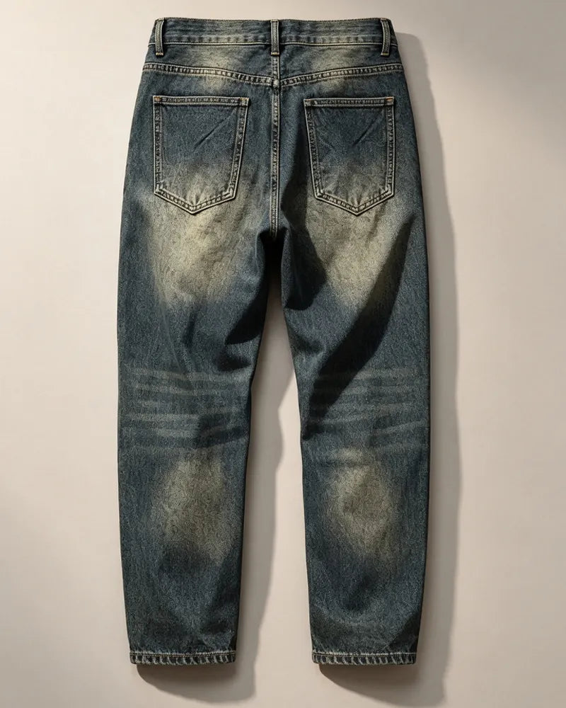 Vintage Faded Multi©\Zipper Cargo Straight©\Leg Denim Pants