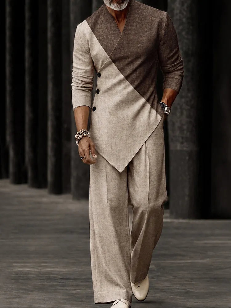Stylish Colorblock Asymmetrical Hem Matching Set