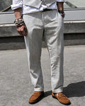 Vintage Blue Cream Vertical Stripe Tapered Casual Trousers