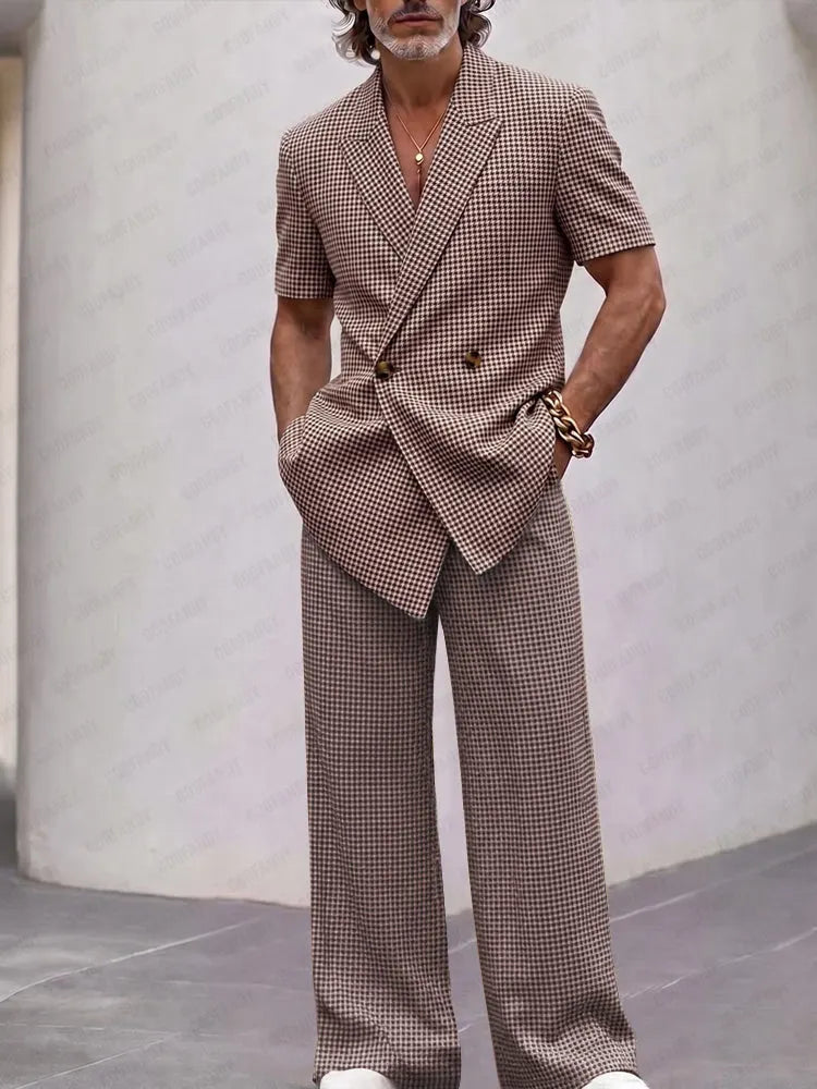 Vintage Smart Casual Plaid Matching Set