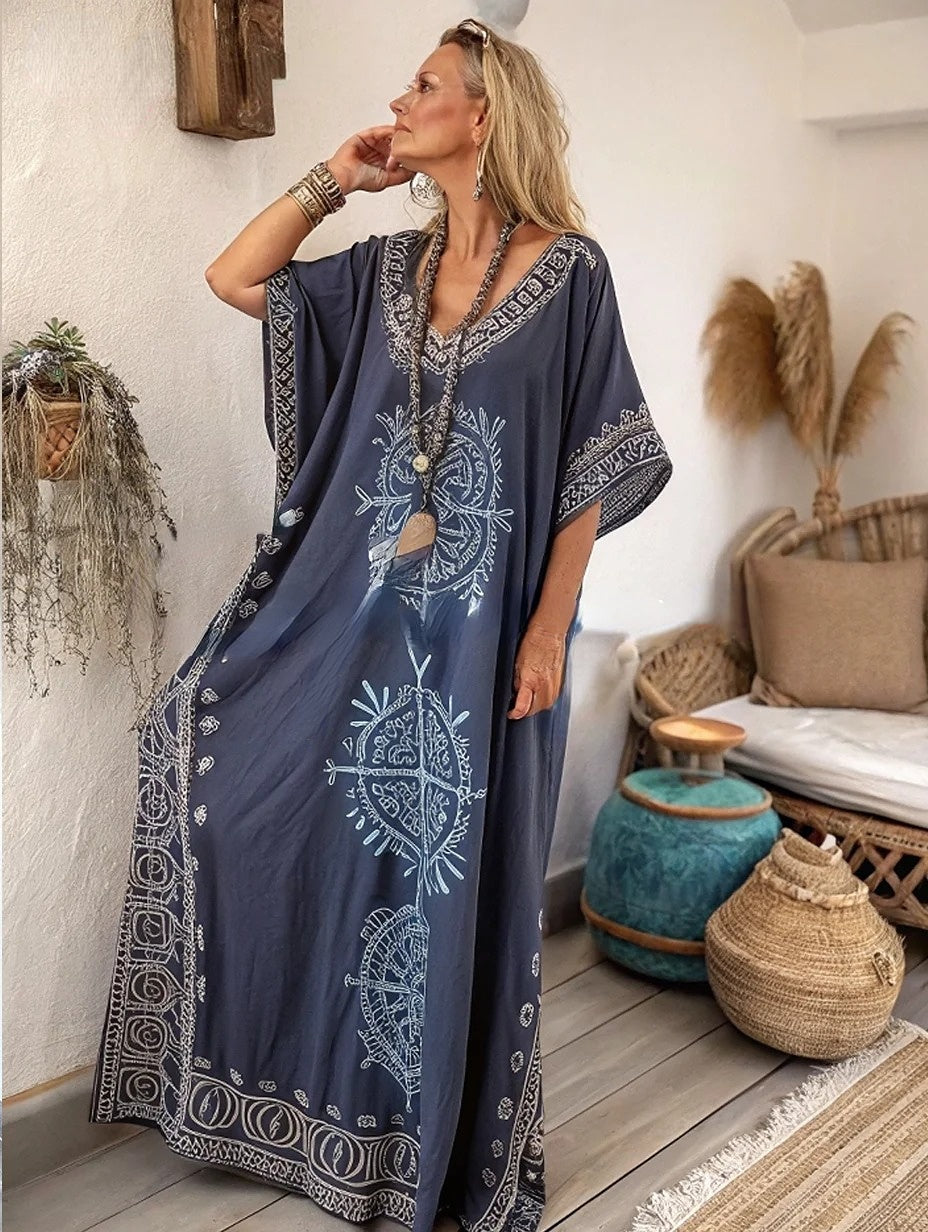 Vacation Ethnic Printed Kaftan Dress