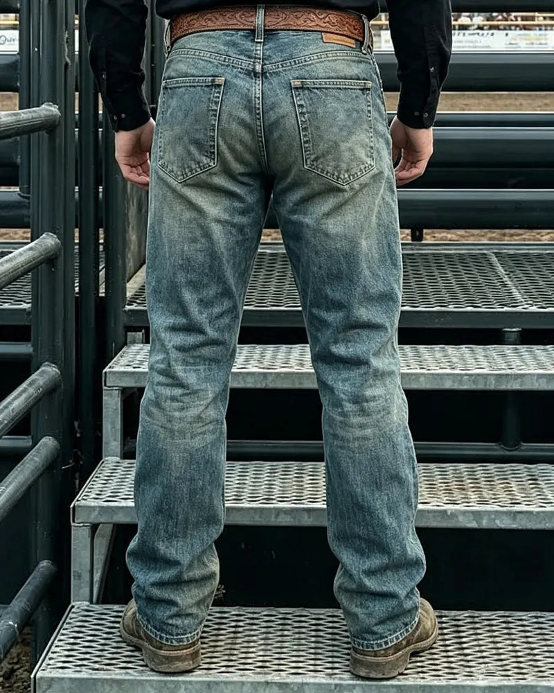 Vintage Faded Distressed Western Bootcut Rodeo Cowboy Denim Jeans