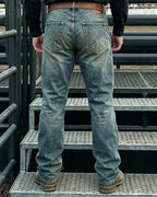 Vintage Faded Distressed Western Bootcut Rodeo Cowboy Denim Jeans