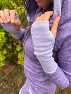 Fitted Sacred Geometry Cowl Hood Long Sleeve Mini Dress with Pockets and Thumbhole Cuffs