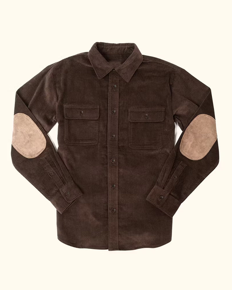 Vintage Brown Corduroy Suede©\Elbow©\Patch Dual©\Chest©\Pocket Shirt