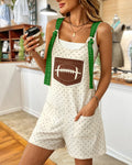 Football-Embroidered Field-Line Polka-dot Jumpsuit