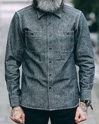 Vintage Charcoal Gray Double Patch Pockets Textured Shirt
