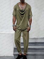Loose Drape Collar Top Pants Set