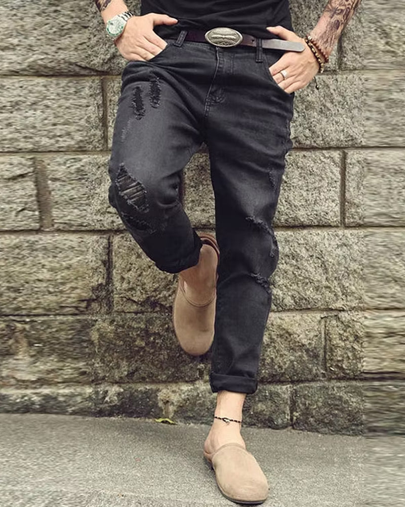 Vintage Black Washed Distressed Slim©\Tapered Denim Jeans